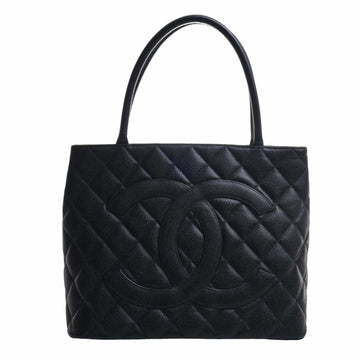 CHANEL Caviar Skin Coco Mark Reprint Tote Bag Black Ladies