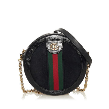 Gucci Ophidia GG Marmont Mini Round Chain Shoulder Bag 550618 Black Patent Leather Suede Ladies GUCCI