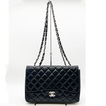 CHANEL Matelasse 30 Double Chain Shoulder Bag Coco Mark Black Leather Ladies Fashion