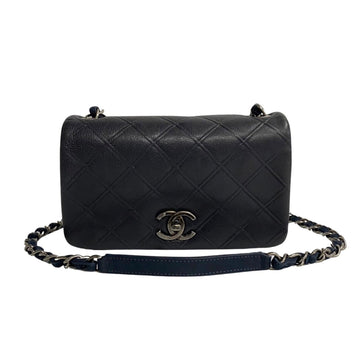 CHANEL Matelasse Leather Turnlock Chain Shoulder Bag Navy 53359