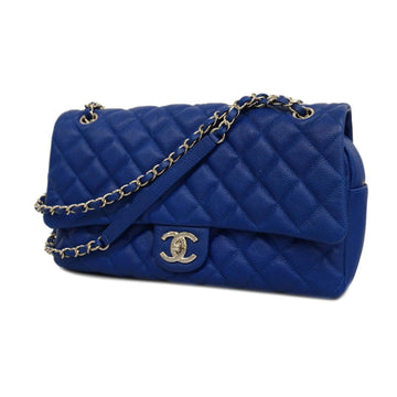 CHANEL Shoulder Bag Matelasse W Chain Caviar Skin Blue Silver Hardware Women's