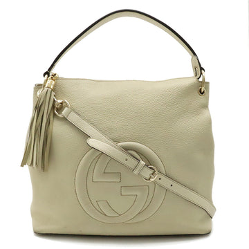 GUCCI Soho Interlocking G Tassel Shoulder Bag Handbag Leather Ivory 408825