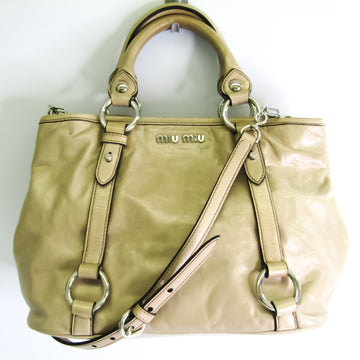 MIU MIU RN0685 Women's Leather Handbag,Shoulder Bag Light Beige