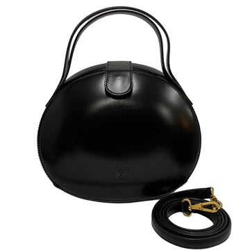 LOEWE Round Anagram Logo Calf Leather 2way Handbag Shoulder Bag Black