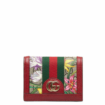 GUCCI Ophidia GG Flora Bifold Wallet Beige Red PVC Leather Women's