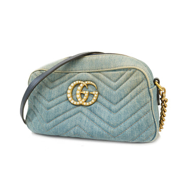 GUCCIAuth  GG Marmont 447632 Women's Denim Shoulder Bag Blue