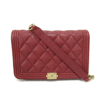 CHANEL Boy  Chain Wallet Shoulder Bag Red Caviar Skin [Grained Calf]