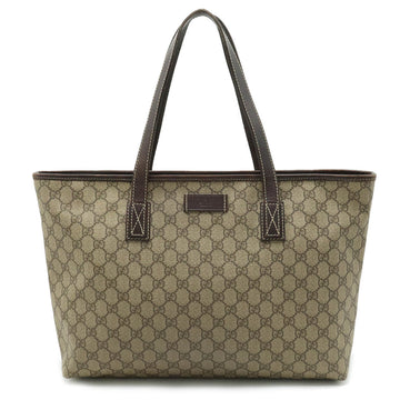 GUCCI GG Supreme Plus Tote Bag Shoulder PVC Leather Beige Dark Brown 211137