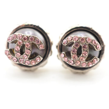 CHANEL Cocomark Fake Pearl Vintage 02C Rhinestone Earrings Pink Ladies