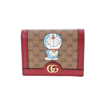 GUCCI Doraemon Beige Red 647788 Ladies GG Supreme Canvas Bifold Wallet