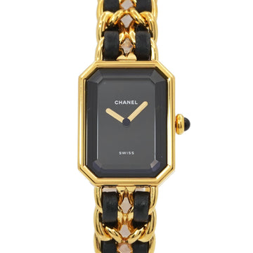 CHANEL Premiere L size H0001 Vintage ladies watch black dial gold quartz