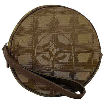 CHANEL Pouch Khaki Brown New Line A17682 Round Nylon Leather 7th  Nutra Coco Mark with Strap