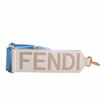 FENDI Leather Cotton Strap You Shoulder White Blue Ladies