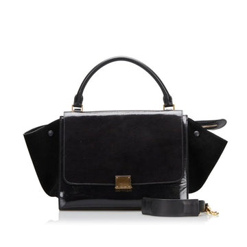 Celine trapeze handbag shoulder bag black patent leather suede ladies CELINE
