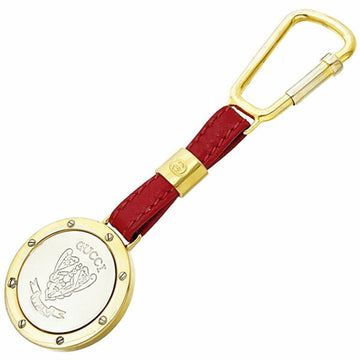 GUCCI key holder crest ring leather red  emblem charm bag