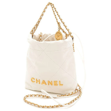 CHANEL 22 Mini Handbag Chain Shoulder Calfskin White AS3980