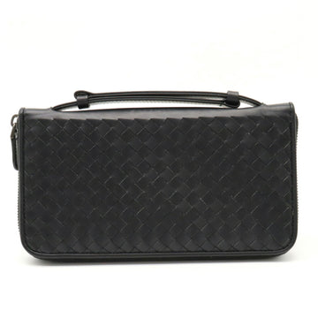 BOTTEGA VENETA Intrecciato Round Long Wallet Case Calf Leather Black 169730