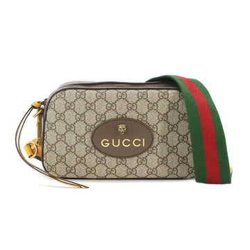 GUCCI GG Supreme Tiger Shoulder Bag Leather Beige Brown 476466