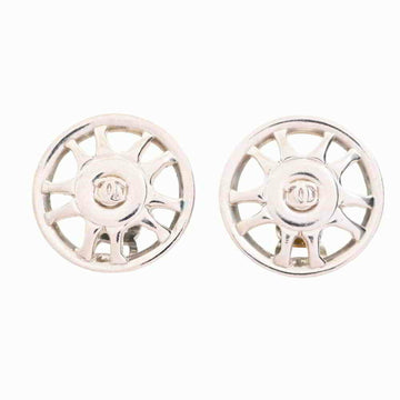 Chanel here mark wheel earrings silver metal