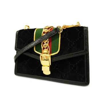 GUCCIAuth  Sylvie 524405 Women's Shoulder Bag Black