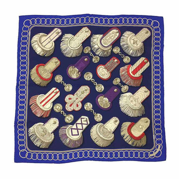 HERMES Carre 65 Handkerchief Bandana Epaulettes [epaulettes / epaulettes] Pocket Chief Neckerchief Blue Men's Women's Clothing