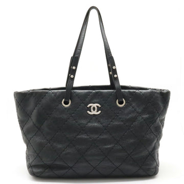 CHANEL On the Road Coco Mark Tote Bag Shoulder Quilted Leather Black 8019