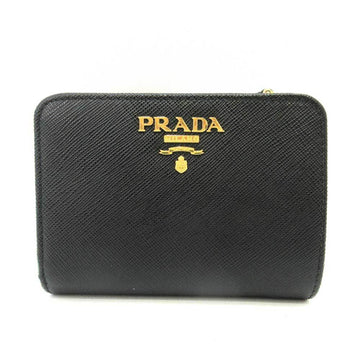 PRADA Wallet Mini Bifold Nero Black Gold Hardware Logo Women's Saffiano 1ML018