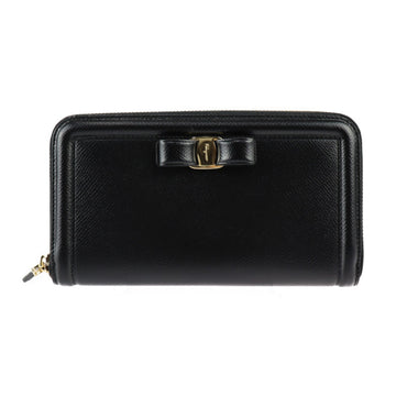 SALVATORE FERRAGAMO Vara long wallet 22C908 673734 Pebble calf leather Black Gold hardware Round zipper