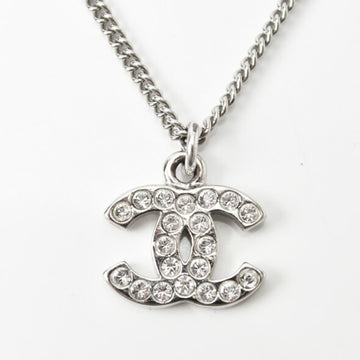 CHANEL necklace pendant  here mark CC rhinestone silver white