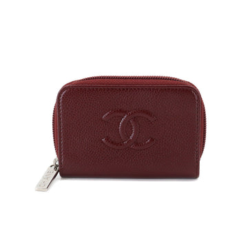 CHANEL caviar skin coin case purse leather wine red here mark A68890 silver metal fittings Coin Purse