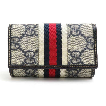 GUCCI Key Case Sherry Line GG Supreme Canvas Navy x White Red Unisex 154265