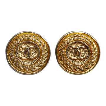 CHANEL button circle earrings gold plated ladies