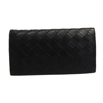 Bottega Veneta Intrecciato Unisex Leather Long Wallet (bi-fold) Navy