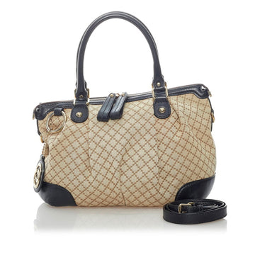 Gucci Diamante Handbag Shoulder Bag 247902 Beige Black Canvas Leather Ladies