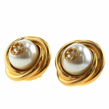 GUCCI Earrings Interlocking G Large Approx. 20mm Fake Pearl GP Women's