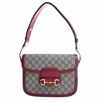 GUCCI Horsebit 1955 GG Supreme Leather Shoulder Bag 602204 Beige Red Ladies