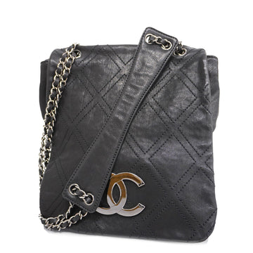 CHANELAuth  Diamond Stitch W Chain Women's Leather Shoulder Bag Black