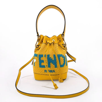 FENDI Mon Tresor Mini Drawstring Bag Shoulder Cotton Leather  8BS010 Women's Yellow