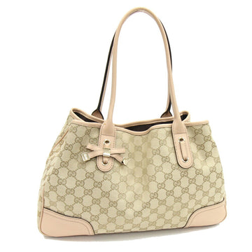 GUCCI Tote Bag GG Princy 163805 Beige Pink Canvas Leather Shoulder Sherry Web Ribbon Ladies