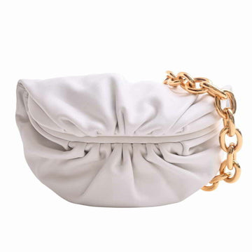 BOTTEGA VENETA Leather Chain Shoulder Bag White Ladies