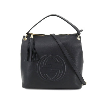 GUCCI Soho 2way Shoulder Bag Leather Black 536194 Gold Hardware SOHO Hand