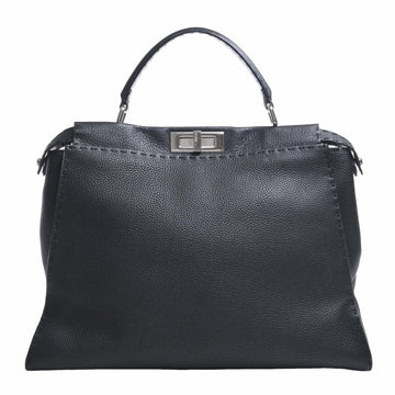 FENDI Selleria Leather Peekaboo Large Handbag 8BN210 Black Ladies