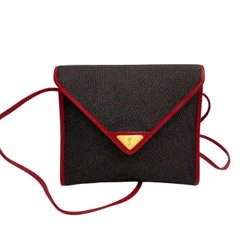 SAINT LAURENT Yves  YSL logo metal fittings leather genuine mini shoulder bag pochette gray red