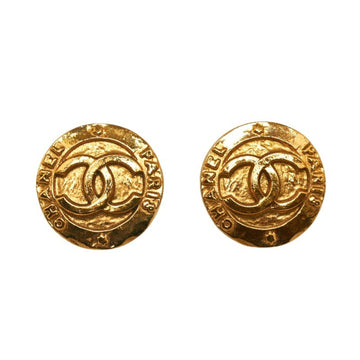 CHANEL round here mark earrings gold plated ladies