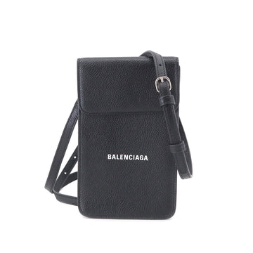 BALENCIAGA Cash Phone and Card Holder Shoulder Bag Leather Black 640536