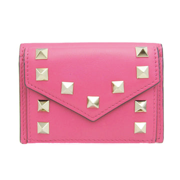 VALENTINO GARAVANI Garavani Rockstud Calfskin Small Wallet QW1P0Q47BOL Women's Leather Wallet [tri-fold] Pink