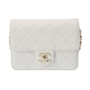 CHANEL Matelasse Flap Chain Shoulder White Champagne Women's Caviar Skin Bag