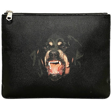 Givenchy Clutch Bag Black Silver Lotweiler Dog PVC Leather GIVENCHY Pouch Handbag Print Second Men's Animal No Machi