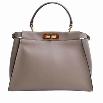 FENDI Leather Medium Peaker Boo Handbag 8BN290 Greige Women's
