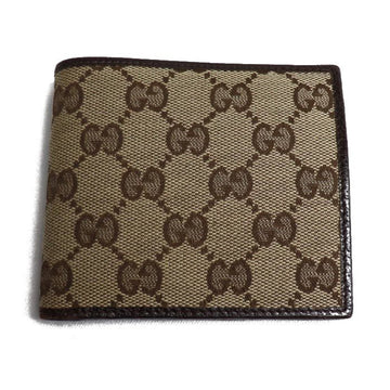 GUCCI GG Canvas Bifold Wallet Beige Brown 04862 Unisex